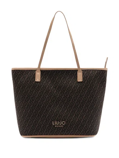 Liu •jo Monogram Jacquard Tote Bag In Brown