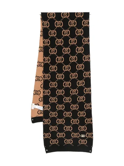 Liu •jo Monogram Knit Scarf In Black