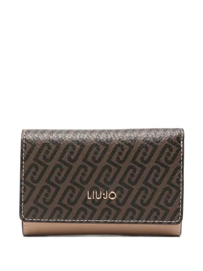 Liu •jo Monogram Leather Wallet In Neutral