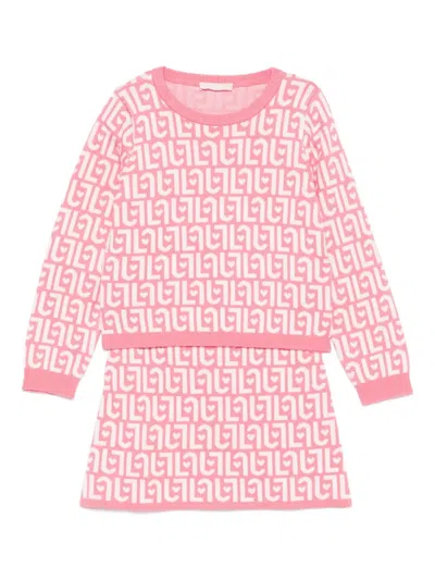 Liu •jo Kids' Monogram-pattern Skirt Set In Pink