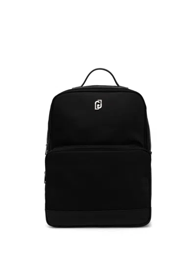 Liu •jo Monogram-plaque Backpack In Black