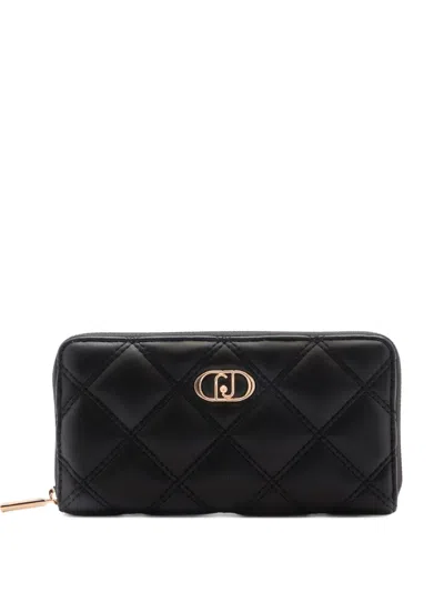 Liu •jo Monogram-plaque Quilted Wallet In Black