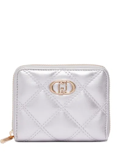 Liu •jo Monogram-plaque Quilted Wallet In Silver