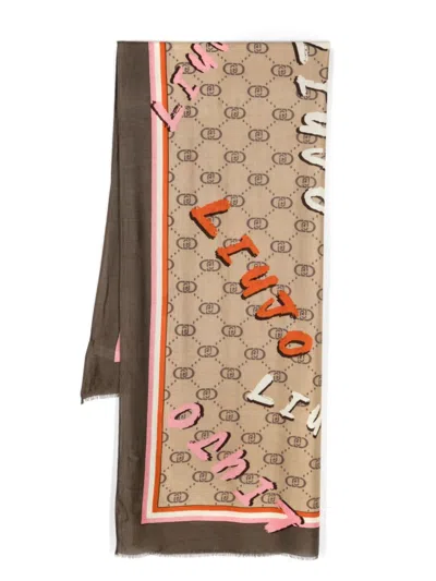 Liu •jo Monogram Stole In Neutrals