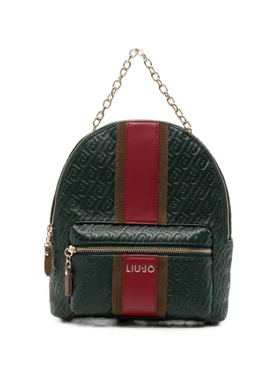 Liu •jo Monogram-embossed Stripe-detail Backpack In Green