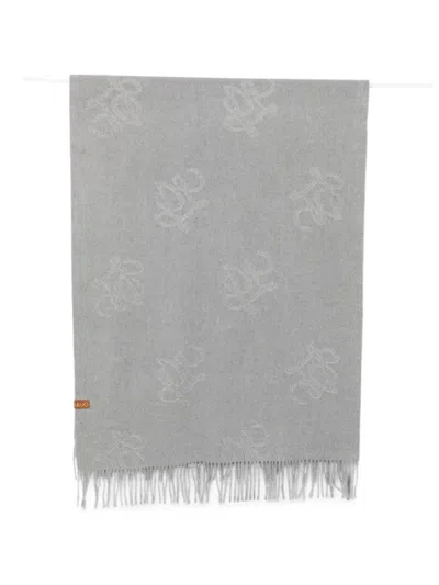 Liu •jo Monogram-embroidered Fringed Scarf In Gray
