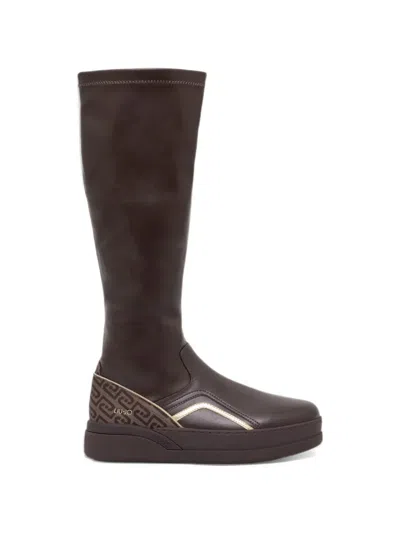 Liu •jo Monogram-panel Knee-high Boots In Multi