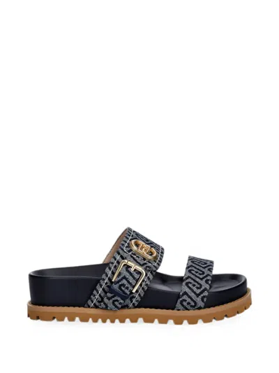 Liu •jo Monogram-pattern Buckle-detail Sandals In Blue