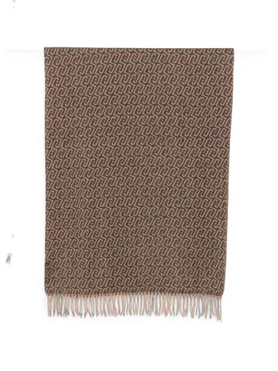 Liu •jo Monogram-pattern Fringed Scarf In Brown