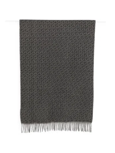 Liu •jo Monogram-pattern Fringed Scarf In Gray