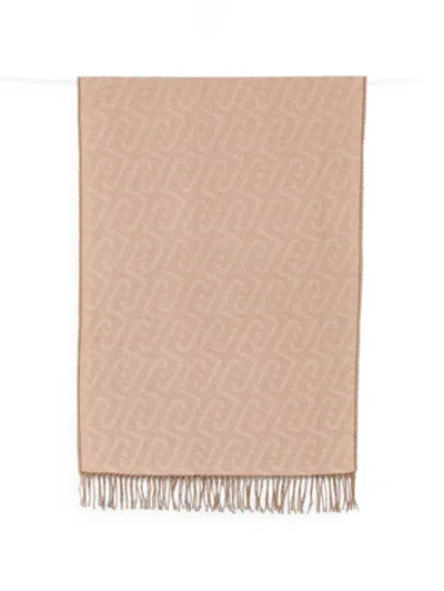 Liu •jo Monogram-pattern Fringed Scarf In Neutral