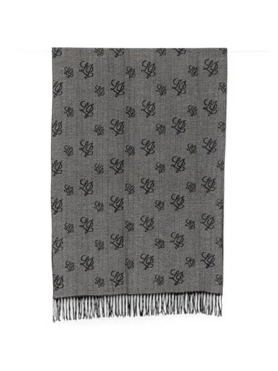 Liu •jo Monogram-pattern Herringbone-weave Scarf In Gray