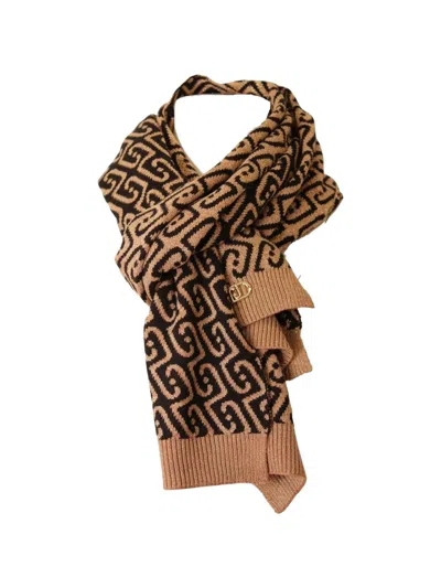 Liu •jo Monogram-pattern Logo-plaque Scarf In Brown