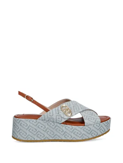 Liu •jo Monogram-pattern Platform Sandals In Blue