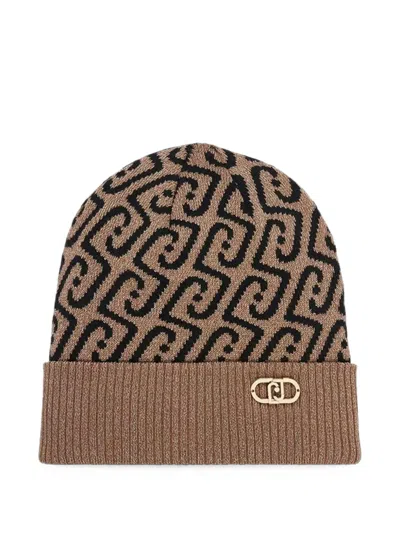 Liu •jo Monogram-pattern Ribbed-trim Beanie Hat In Multi