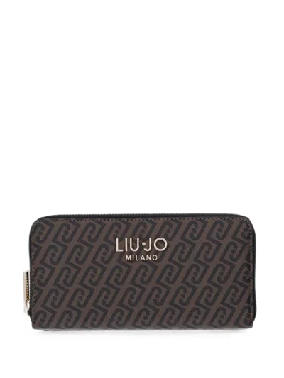 Liu •jo Monogram-pattern Zip-around Wallet In Black