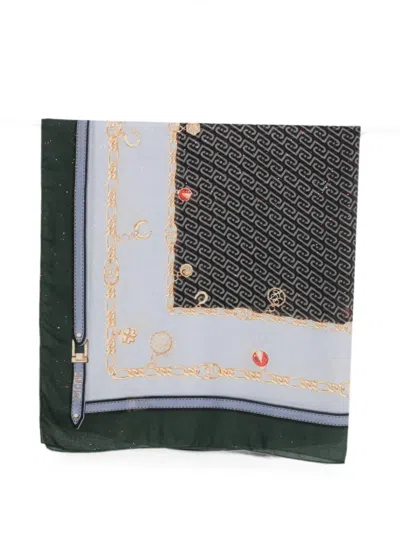 Liu •jo Monogram-print Chain-link Scarf In Black