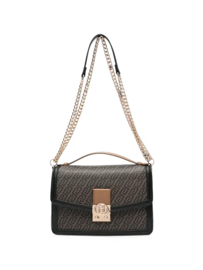 Liu •jo Monogram-print Foldover Shoulder Bag In Gray