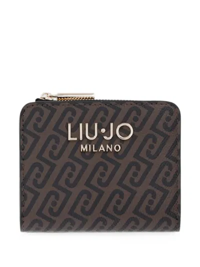 Liu •jo Monogram-print Logo-plaque Wallet In Brown