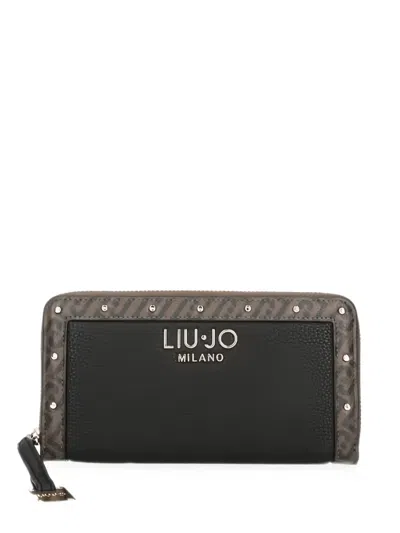 Liu •jo Monogram-print Studded Wallet In Gray