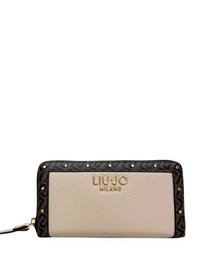 Liu •jo Monogram-print Studded Wallet In Brown