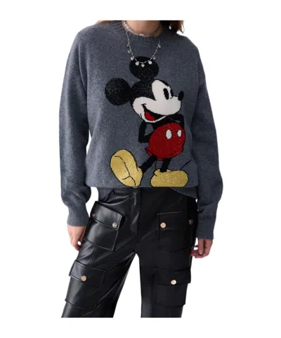 Liu •jo X Disney Mickey Mouse Crystal-embellished Sweater In Gray