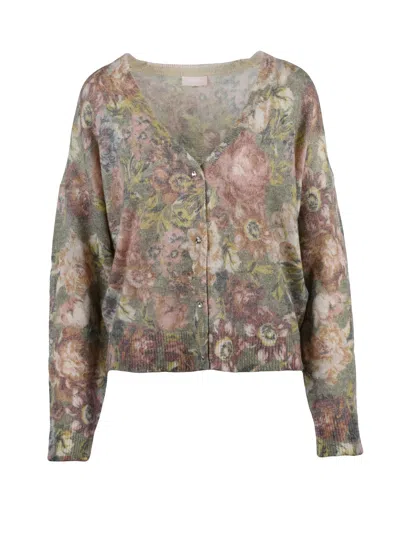 Liu •jo Multicolor Floral Pattern V-neck Cardigan In Grey