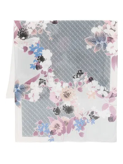 Liu •jo Multicolor Scarf With Floral Design In Gray