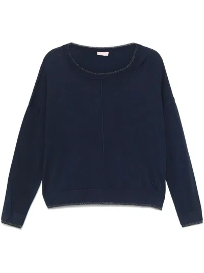 Liu •jo Navy Blue Crew-neck Sweater With Finishes