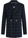 Liu •jo Double-breasted Check Blazer In Blue