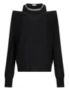 Liu •jo Off-shoulder Black Knit Sweater With Elegant Embellishments In Black