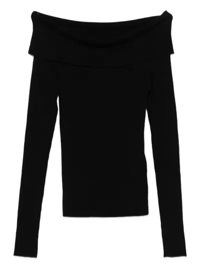 Liu •jo Off-shoulder Ribbed Sweater In Black