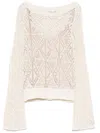 Liu •jo Cotton Knit Sweater In Sand Beige With Openwork Pattern