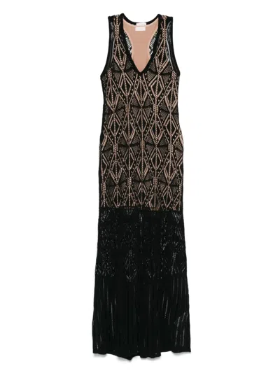 Liu •jo Open-knit Maxi Dress In Black