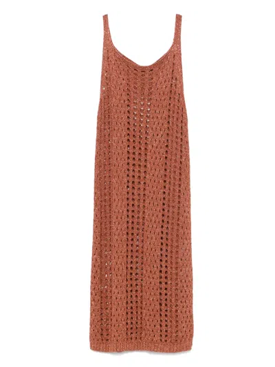 Liu •jo Open-knit Mini Dress In Orange