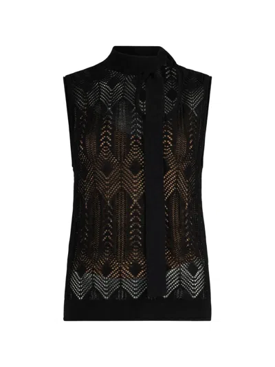 Liu •jo Openwork Bow-collar Knit Top In Black