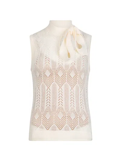 Liu •jo Openwork Bow-collar Knit Top In Neutral