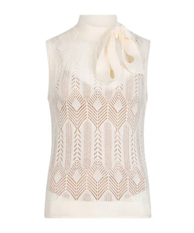 LIU •JO OPENWORK BOW-COLLAR KNIT TOP