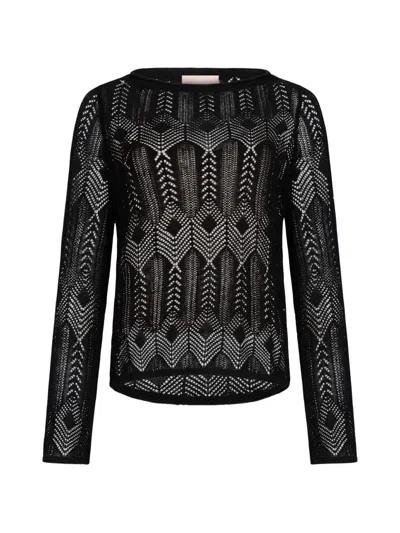 Liu •jo Openwork Crew-neck Sweater In Black