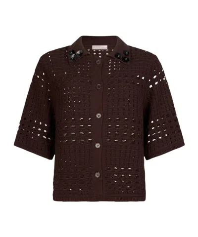 Liu •jo Liu Jo Openwork Embellished Knitted Top In Brown
