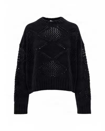 Liu •jo Liu Jo Openwork Knit Crewneck Sweater In Nero