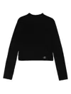 Liu •jo Openwork-knit Logo-plaque Sweater In Black