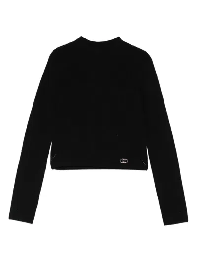Liu •jo Kids' Openwork-knit Logo-plaque Sweater In Black