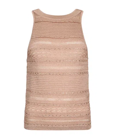 Liu •jo Openwork Knit Top In Brown