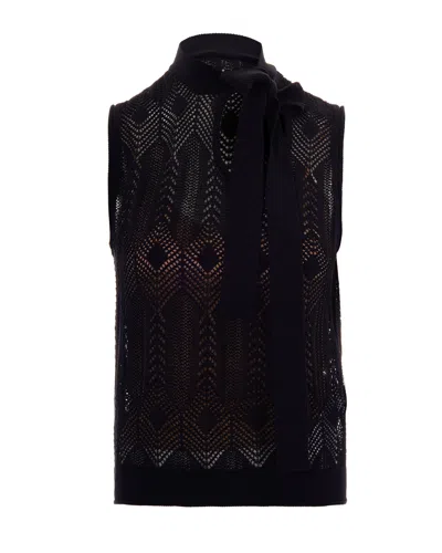 Liu •jo Liu Jo Openwork Knit With Bow Sweater In Black