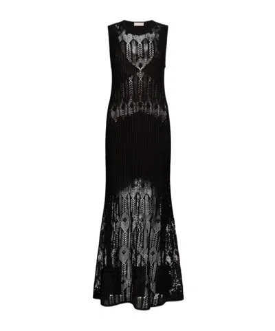 Liu •jo Openwork Knitted Long Dress In Black