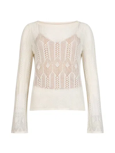 Liu •jo Openwork Wide-neck Jumper In Neutral