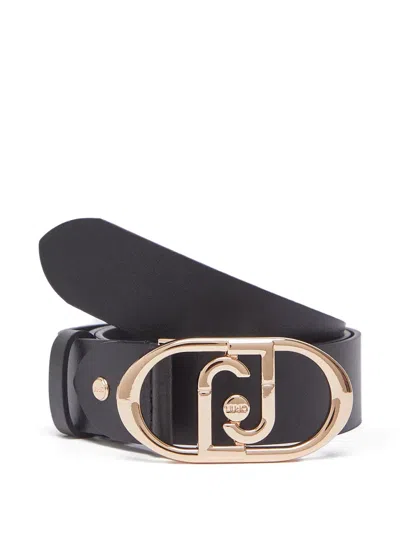 Liu •jo Oval Monogram Leather Belt In Black