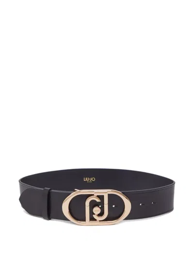 Liu •jo Oval-monogram Leather Belt In Black