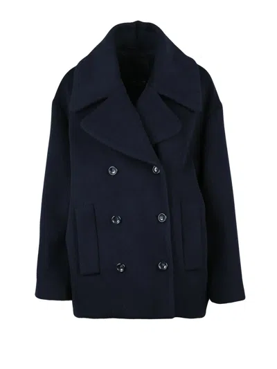 Liu •jo Oversized Blue Peacot Coat With Double-breasted Closure